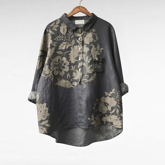BLUSA ELEGANTE IN LINO CON STAMPA FLOREALE