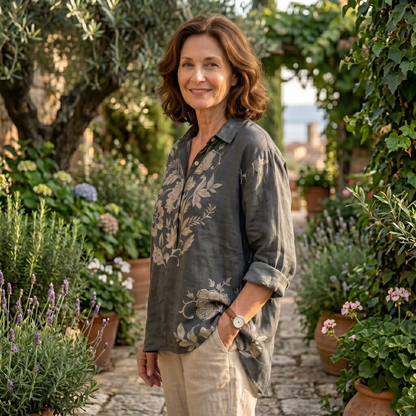 BLUSA ELEGANTE IN LINO CON STAMPA FLOREALE